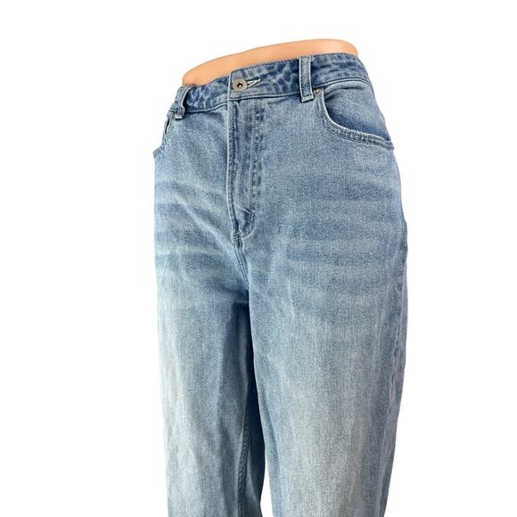 Something Navy Blue Raw Hem High Waisted Straight Leg Denim Jeans Pants Size 10 - Picture 3 of 5